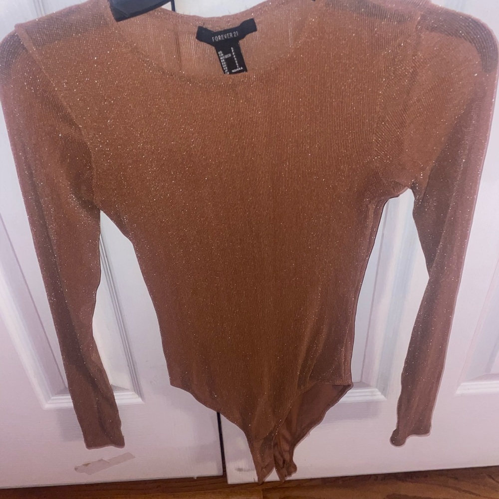 Forever 21 Shimmering Brown Long Sleeve Bodysuit